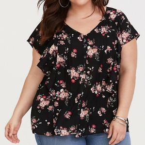 Torrid Floral Pintuck Button Up Blouse